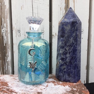 Iridescent Blue Fairy Bottle, Moon Water Bottle, Fay, Apothecary Jar, Potion Bottle, Spell Bottle, Witchcraft, Wicca, Green Witch