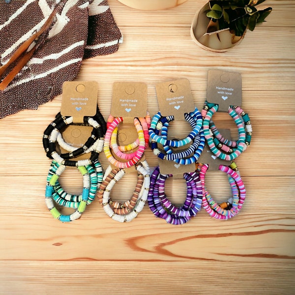Summer Heishi Bracelet, Colorful Clay Beads Bracelet, Heishi Clay Bracelet, Heishi Bracelet Stacks, Clay Boho Bracelet, Surfer Jewelry