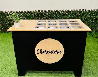 Ematik Foldable 4ft Charcuterie Cart Collapsible Snack Bar Wooden Table Mobile Display Cart - BLACK