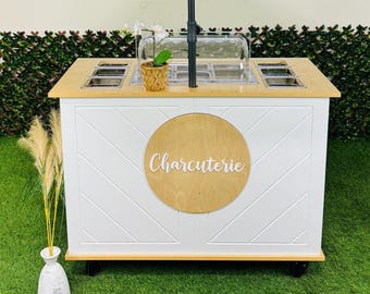 Ematik Charcuterie Cart 4ft Herringbone Style -THE CLASSY PRO- Portable Snack Bar Catering Cart White Color