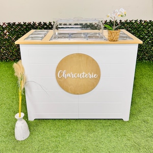 Ematik Foldable 4ft Charcuterie Catering Shiplap Table Collapsible Cart Mobile Snack Bar Wooden Display-White