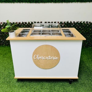 Ematik Charcuterie Cart Mobile Foldable Snack Bar Catering Display Portable Cart Collapsible White - THE CLASSY