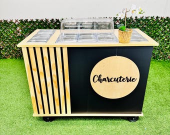 Ematik Charcuterie Cart Mobile Foldable Snack Bar Catering Display Portable Cart Collapsible Black Side Slatted- THE CLASY PRO