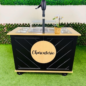 Ematik Charcuterie Cart 4ft Herringbone Style -THE CLASSY- Portable Snack Bar Catering Cart Black Color