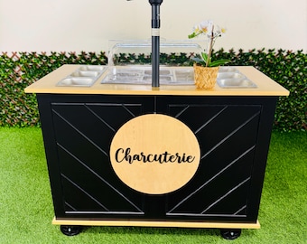 Ematik Charcuterie Cart 4ft Herringbone Style -THE CLASSY- Portable Snack Bar Catering Cart Black Color