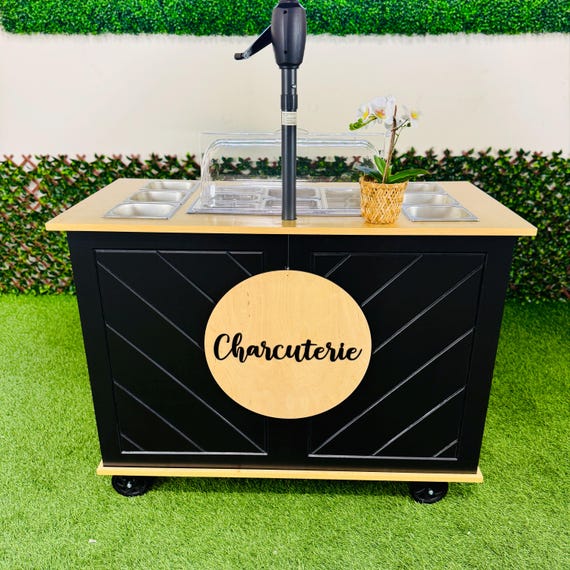 Ematik Charcuterie Cart 4ft Herringbone Style -THE CLASSY PRO- Portable Snack Bar Catering Cart Black Color