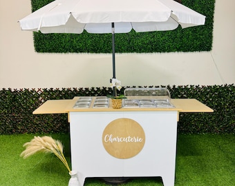 Ematik Foldable 4ft Charcuterie Catering Cart Collapsible Table Mobile Snack Bar with Side Tables White