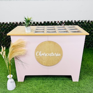 Ematik Foldable 4ft Charcuterie Catering Cart Collapsible Table Mobile Snack Bar Wooden Display-Pink