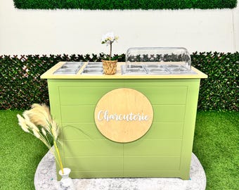 Ematik Foldable 4ft Charcuterie Catering Shiplap Table Collapsible Cart Mobile Snack Bar Wooden Display-Olive Green