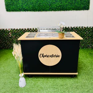 Ematik Charcuterie Cart Mobile Foldable Snack Bar Catering Display Portable Cart Collapsible Black - THE CLASYY