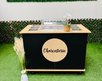 Ematik Charcuterie Cart Mobile Foldable Snack Bar Catering Display Portable Cart Collapsible Black - THE CLASSY PRO