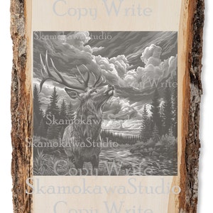 Digital Design File - Elk with trees - Glowforge - Laser Ready - Engrave - SVG - Wood Engraving - 3D Illusion -  Xtool - Lightburn
