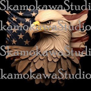 Digital Design File - Eagle with American Flag - Glowforge - Laser Ready - Engrave - SVG - Wood Engraving - 3D Illusion -  Xtool - Lightburn