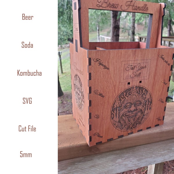 Beer Caddy Soda Kombucha Wooden 6 Pack Box Design File Laser Cut File SVG Long Neck 2.5in Wide Bottles Brewery Brewing Sasquatch Hoop Game