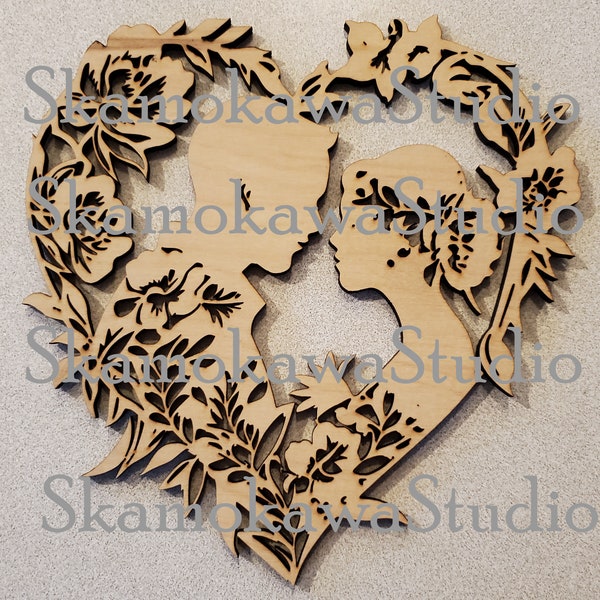 Digital Design File - Couple Intimate Close up Hart with Flowers - Glowforge - Laser Ready - Cut File - Laser Cut SVG - Xtool - Lightburn