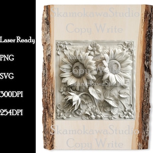 Florale Eleganz Sonnenblume Panel - 3D Laser Gravur SVG & PNG Dateien - Digitale Gravurdatei - Laser Sonnenblume Datei - Klassische Botanische Kunst