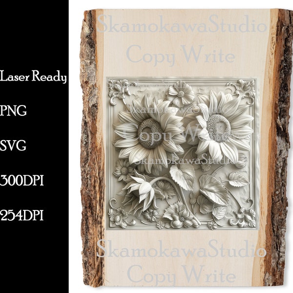 Floral Elegance Sunflower Panel - 3D Laser Engraving SVG & PNG Files - Digital Engraving File - Laser Sunflower File - Classic Botanical Art