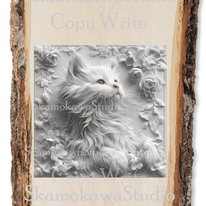 Whimsical Kitten Amidst Blossoms 3D Laser Engraving Art Digital SVG & PNG Files Delicate Feline Design  3D Illusion Cat Engraving File