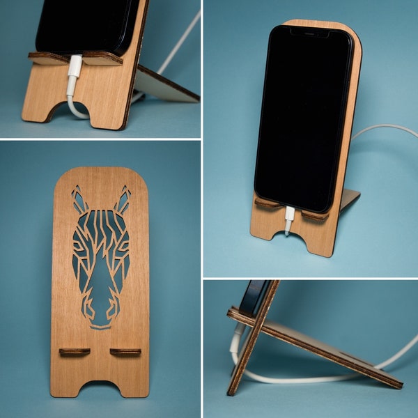 Supporto stand per smartphone a tema cavallo personalizzabile | Legno | Phone Stand | Poggia Telefono | Compensato | Tieni Cellulare