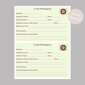 Range Bag Emergency Card