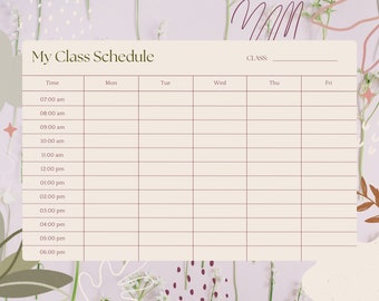 Minimalist student school schedule, college, highschool, organized school schedule, class schedule