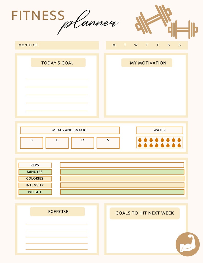 Printable Fitness Planner, Fitness Tracker, Aesthetic Fitness, Cute
