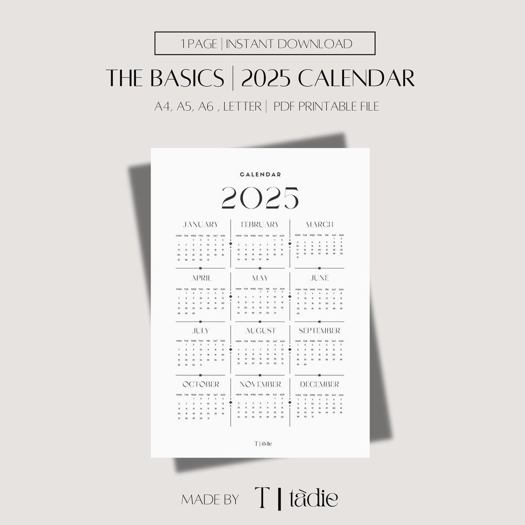 The Basics | 2025 Calendar | PDF Printable | A4, A5, A6 Letter Sizes - Etsy
