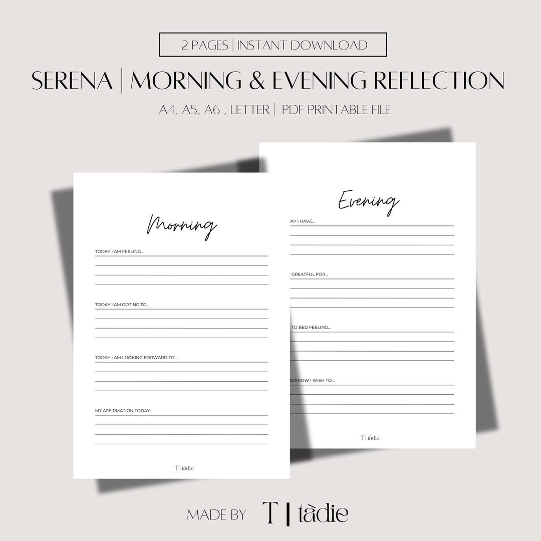 Daily Reflection Journal, Morning & Evening, Printable Template (A4 A5 ...