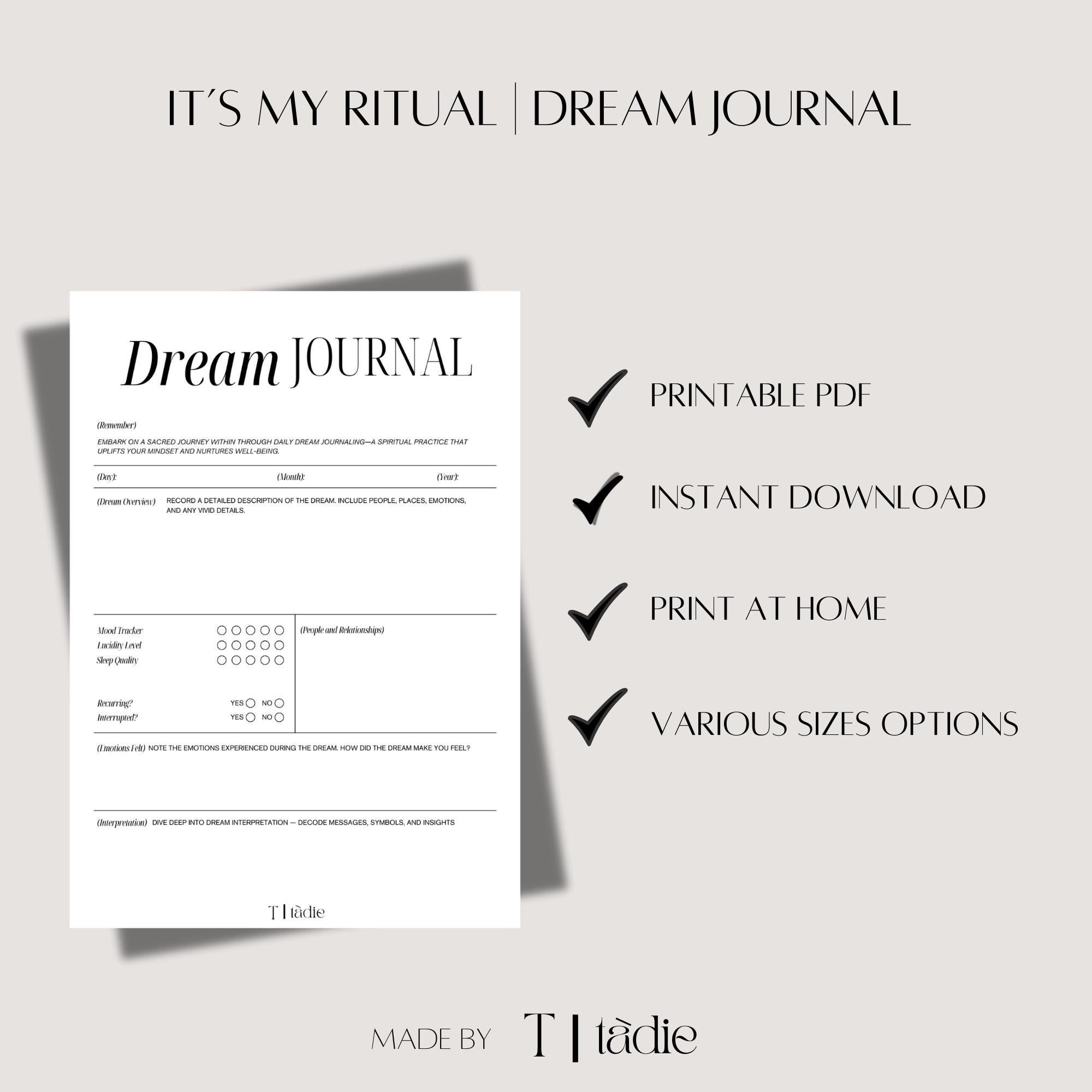 Printable Dream Journal Template (digital Download) - Etsy Australia
