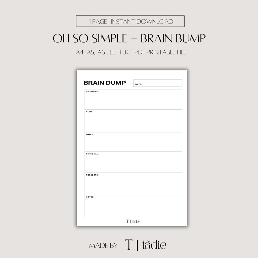 Brain Dump Sheet: Mindful Relaxation Printable (A4, A5, A6, Letter ...