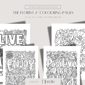 Elévate: páginas para colorear con flores para relajarte / PDF descargable / Disponible en tamaños A4, A5, A6 y carta