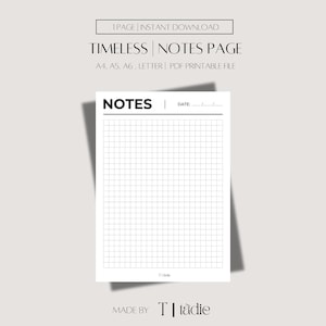 Página de notas / Atemporal / PDF imprimible / Fácil de usar / Tamaños A4, A5, A6 y Carta