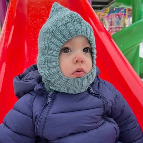 Bonnet cagoule mérinos en mohair pour enfants, bonnet à capuche pour bébés/tout-petits/enfants, tricots pour enfants, casque 100 % laine mérinos, lutin fait main