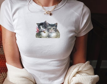 Coquette Kitties Baby Tee, Coquette Clothing, Baby Tee Y2k, Shabby Chic, Cyber Y2k, Trendies, Aesthetic Clothing,Preppy, Vintage Baby Tees