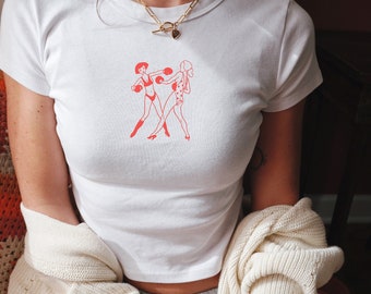 Vintage baby-t-shirt boksen meisjes, retro baby-T-shirt, Y2k baby-T-shirt, girlcore, flirtkleding, esthetiek maffia vrouw, zomer baby-T-shirts