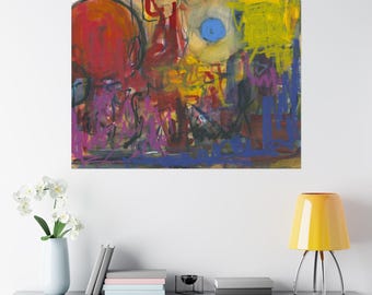 Abstracte matte horizontale poster, kleurrijke muurkunst voor woondecoratie, levendig kunstwerk voor woonkamer, galerijmuuraccent,