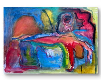 The Nightmare-aquarel origineel, oliepastelverfschilderij, wanddecoratie, abstracte kunst, oorspronkelijk gemaakte kunst