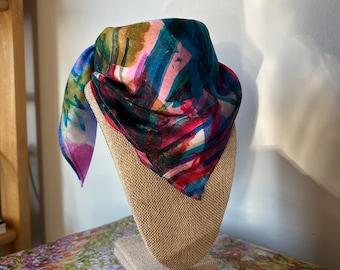 Bring Me Summer Scarf, Neckerchief Scarf, Bandana, Art Gift, Silk Scarves, Watercolor art