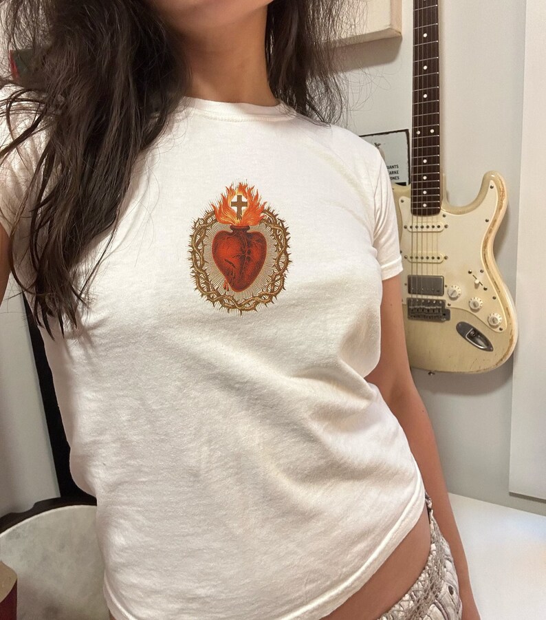 Sacred Heart Baby Tee, Y2k Baby Tee, Aesthetics, 90s Style Baby Tee