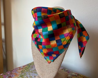 Silky Colorful Argyle Moroccan Scarf, Neckerchief, Elegant Scarves, Spring Vibe, Head Scarves,