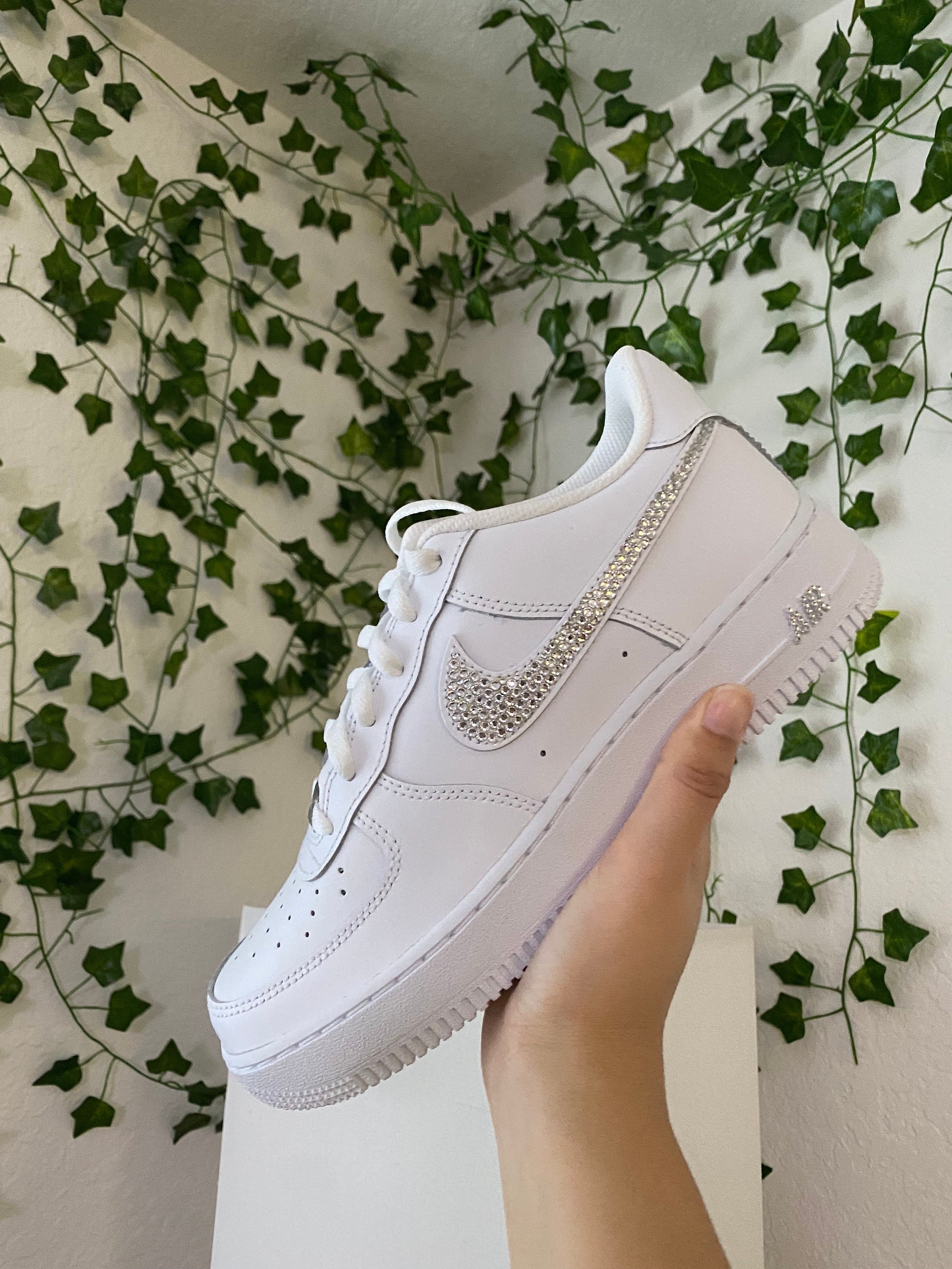 sobanカスタム　AirForce1 ホワイトglitter ロープ Custom Added Laces Silver Bling White Air Force 1 Low - Etsy