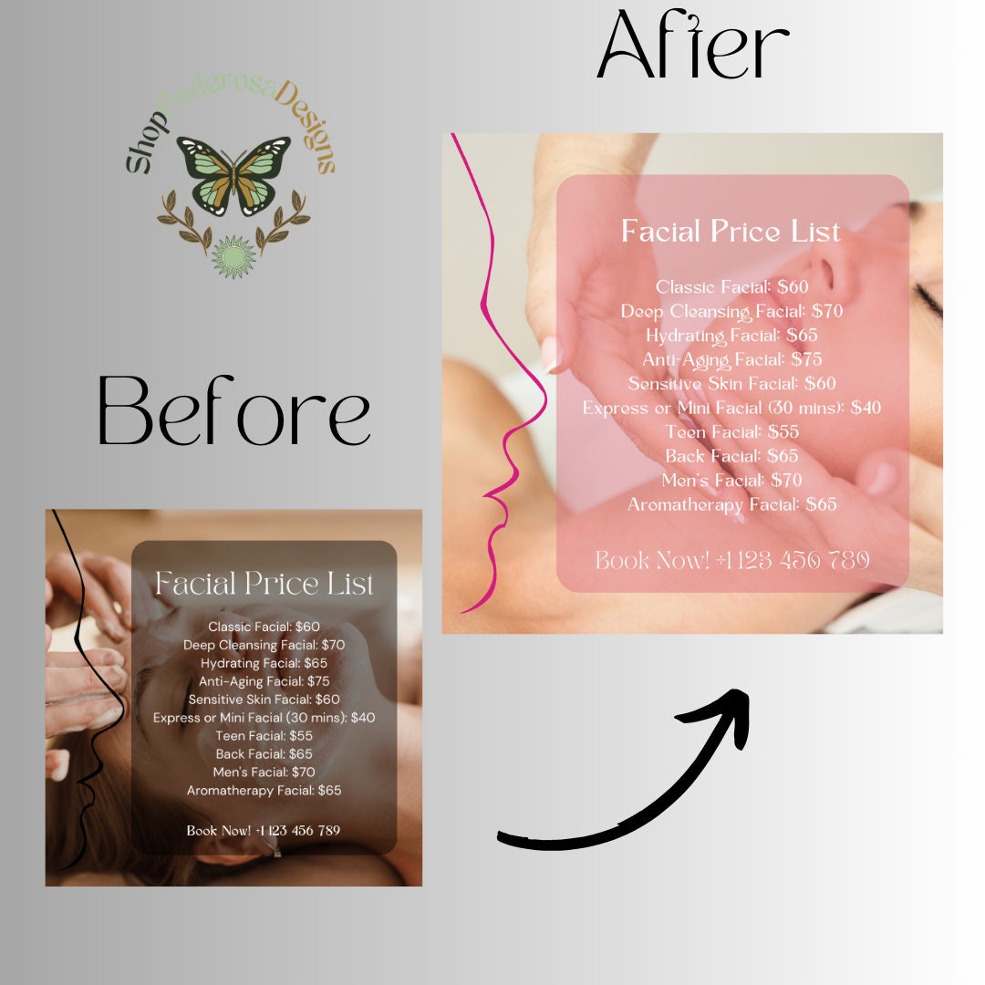Facial Price List Template Esthetician Flyer Spa Service Menu DIY 