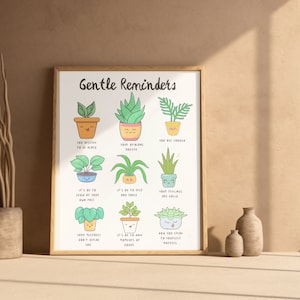 Gentle Reminders | Therapy Office Poster Plant Wall Decor Mental Health Awareness School Psychologist Office Social Work Self Care Art