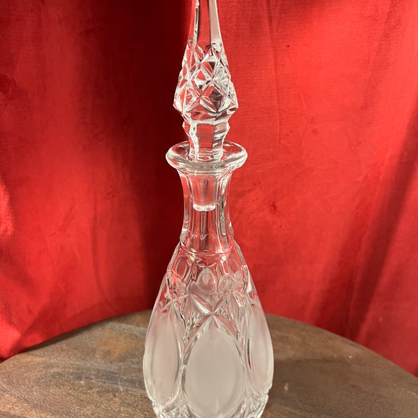 Princess House Decanter, 24% Lead Crystal, Pattern 776, Frosted Ovals | Vintage Bottle with Stopper Etched 15" West Germany Heavy Glass