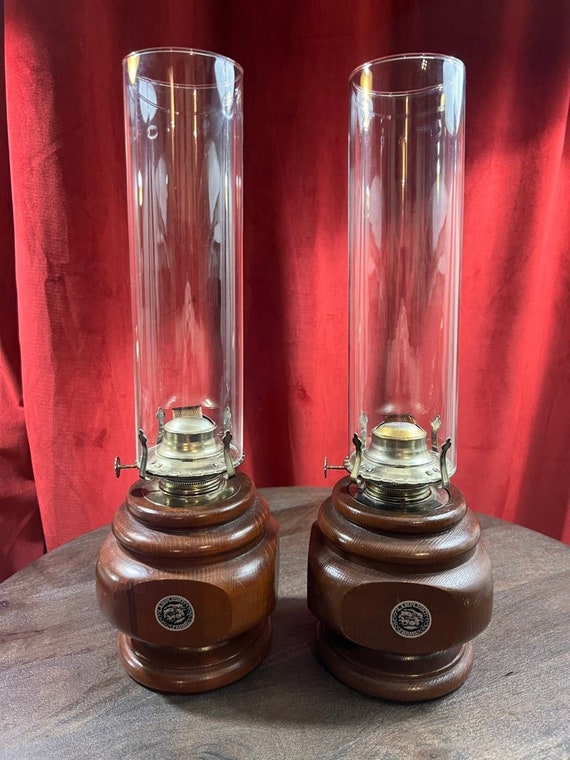 Vintage Lamplight Farms Wooden Oil Hurricane Lamp With Metal
