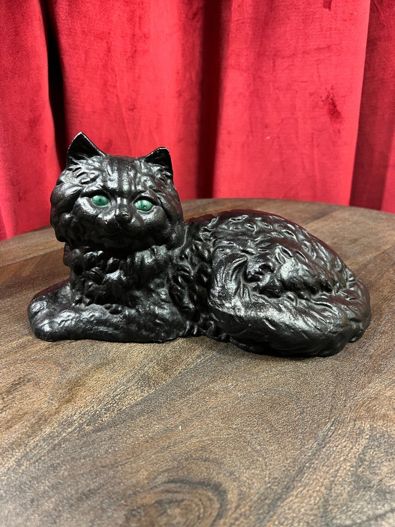 Vintage Cast Metal Black Cat Door Stop Collectible Figurine Etsy