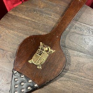 Vintage Wood Fire Bellows with Brass Coat of Arms