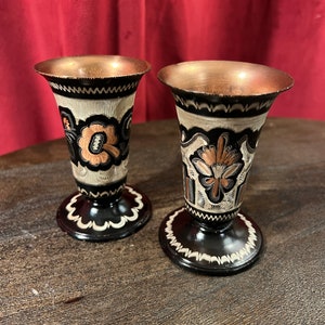 Set of 2 Vintage Turkish Engraved Silver Over Copper Vase, Etched Turkish Vase, Gulistan Vase, Made in Turkey