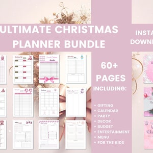 PINK Christmas Planner Printable Digital Holiday Organizer Xmas To Do Lists iPad Holiday Planner Over 60 Pages Menu Planner Gift Tracker