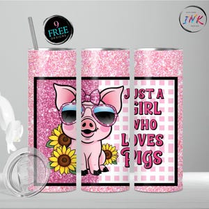 20oz Skinny Cute Pig Tumbler Wrap, Girly Pig Design, Loves Pigs 20 ounce Tumbler Wrap, Funny Pig Tumbler PNG, Sublimation Tumbler Design